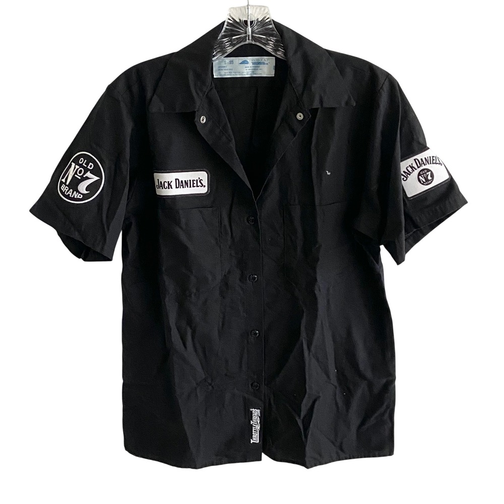 Red Kap Jack Daniels Old No 7 Work Shirt Mens Small Black Short Sleeve Patch
